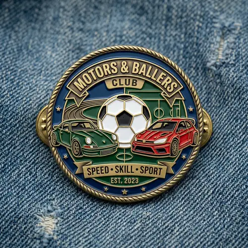 Badge with Cars and Soccer Ball