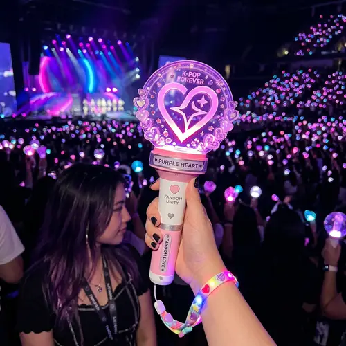 Purple & Pink K-Pop Fanmade Lightstick with Hearts
