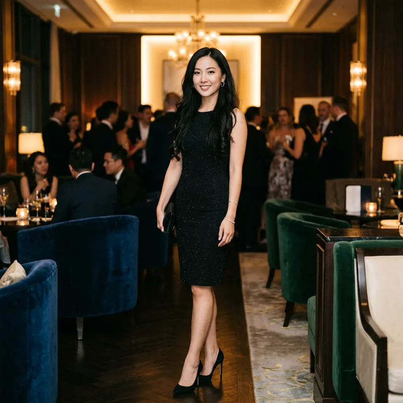 Elegant Asian Woman in Stylish Cocktail Dress
