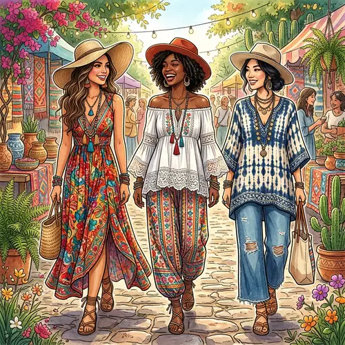 Boho Chic Women's Casual Wear Illustration