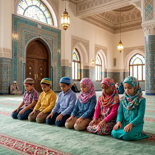 Children Praying in a Beautiful Mosque