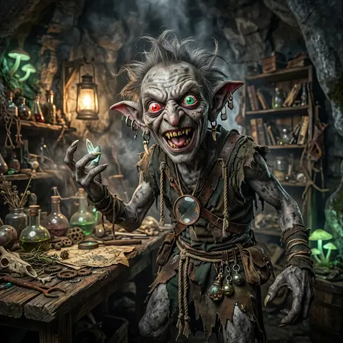 Crazy Grey Goblin with Red/Green Eyes