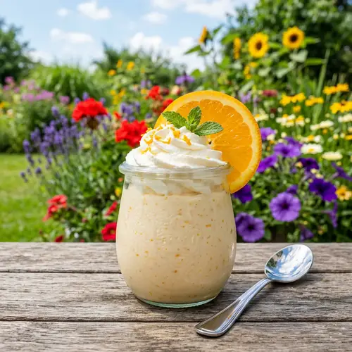 Tangy Orange Yogurt with Whipped Cream and Fresh Orange Slice