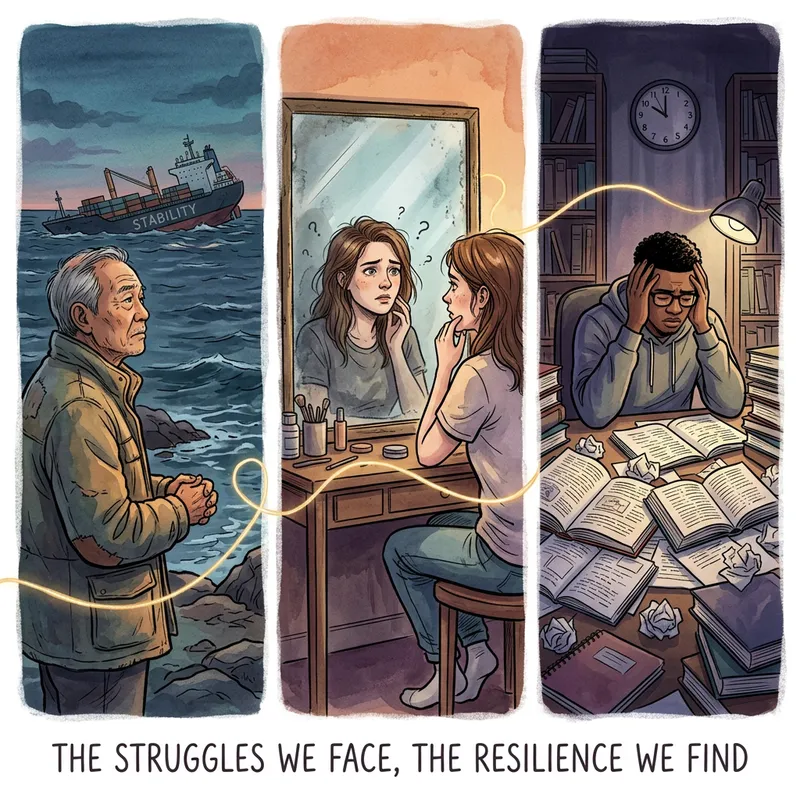 Common Struggles Depicted - Financial, Confidence, and Academic Problems