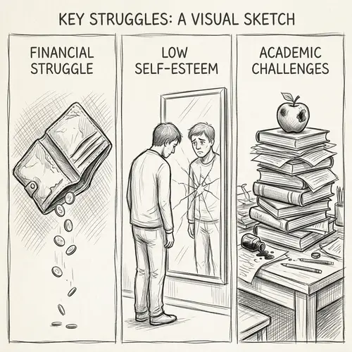 Interpretative Sketch: Financial Struggle, Low Self-esteem, Academic Challenges