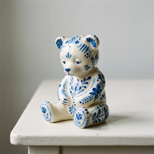 Delicate Blue Porcelain Teddy Bear Art