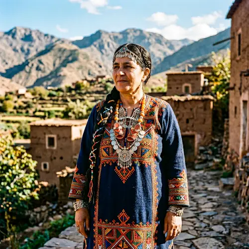 Amazigh Woman in Traditional Machbouh Attire with Iddoukan