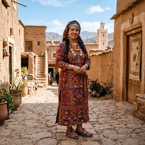 Amazigh Woman in Traditional Attire | Ethnic Shoes & Village View