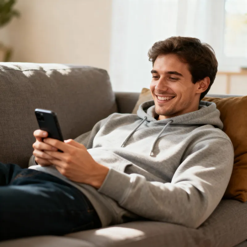 Relaxed Savings Check: Young Man on Couch Relaxed Savings Check: Young Man on Couch