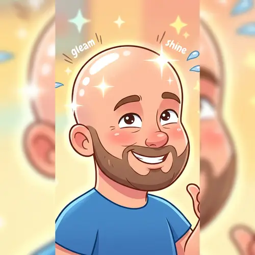 Shining Animated Bald Head Illustration