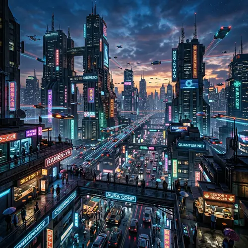 Futuristic Cityscape at Twilight: Cyberpunk Urban Aesthetics