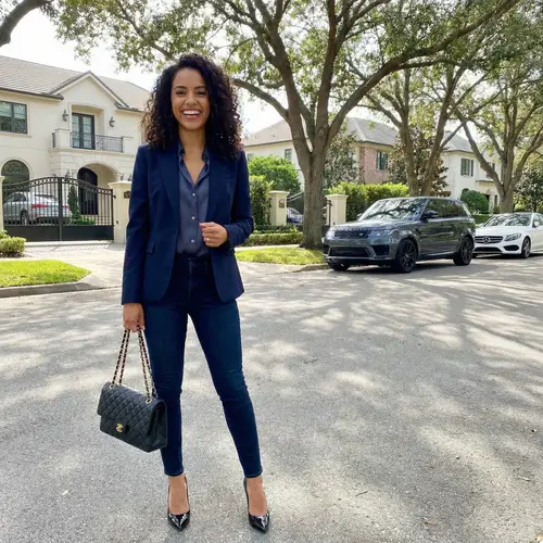 Luxury Hispanic Teen Fashion: Designer Outfit in Upscale Setting