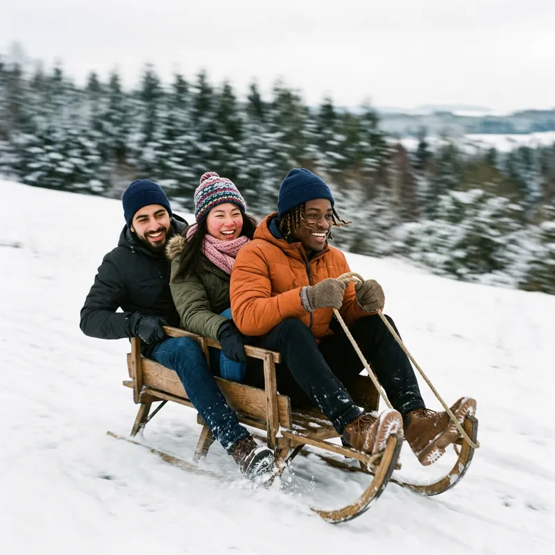 Exciting Sleigh Ride with Three Diverse Individuals
