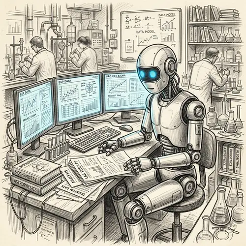Robot Intern Research Assistant - Pencil Drawing Artwork