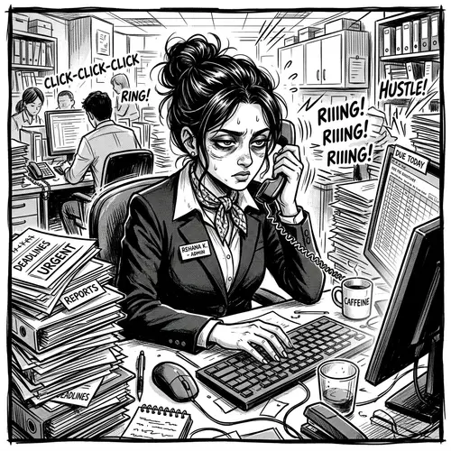Overworked South Asian Female Secretary in Manga Style