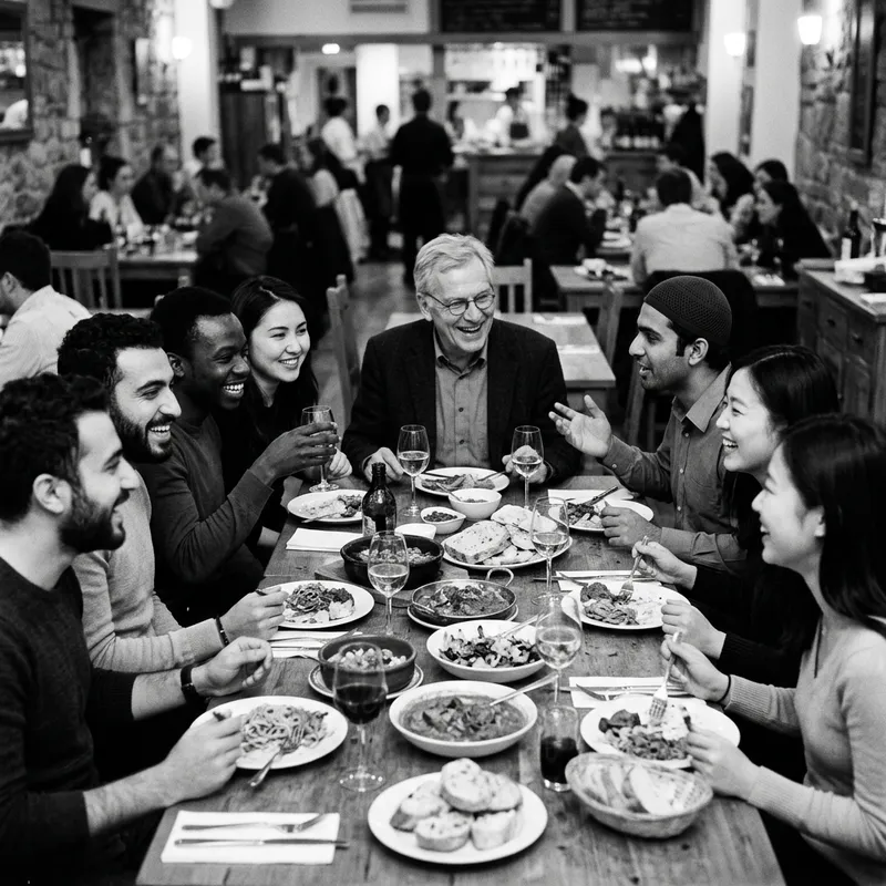 Global Gathering: International Students Dining with Professor in Studio Photo