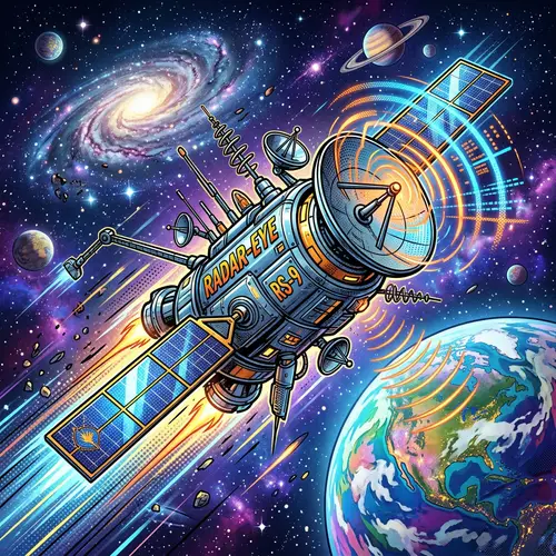 Energetic Radar Remote Sensing Satellite in Comic Style