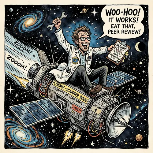 Comic Style Researcher on Satellite in Space