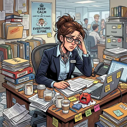Comic Overworked Secretary | Office Chaos Humor