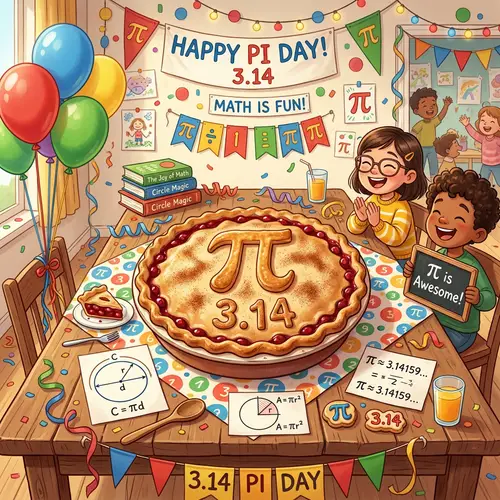 Pi Day Celebration: Fun Pi Symbol Pie Illustration