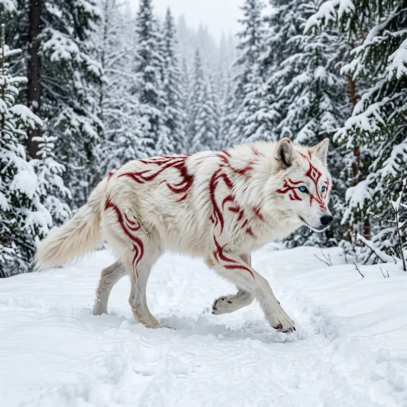Stunning Female White Wolf with Crimson Markings Stunning Female White Wolf with Crimson Markings