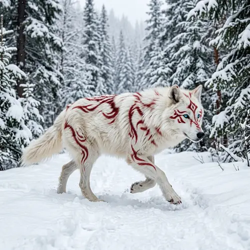 Stunning Female White Wolf with Crimson Markings
