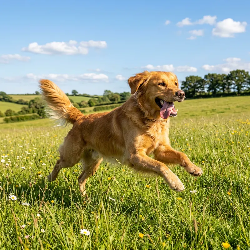 Happy Dog Frolicking in Green Meadow