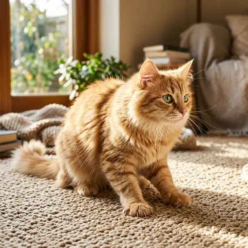 Adorable Domestic Cat with Sparkling Green Eyes on Cozy Carpet
