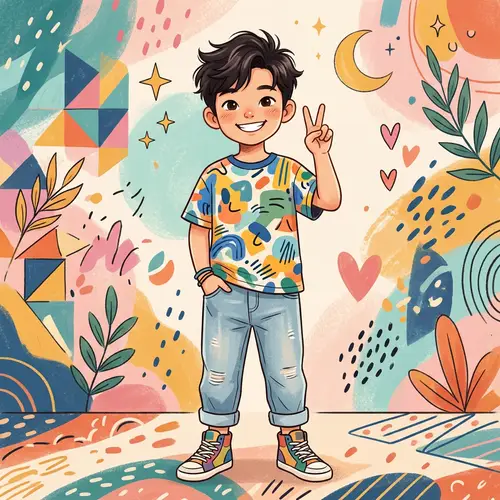 Confident Asian Boy Posing with a Peace Sign