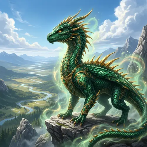 Emerald Dragon - Majestic Creature in Mythological Aura