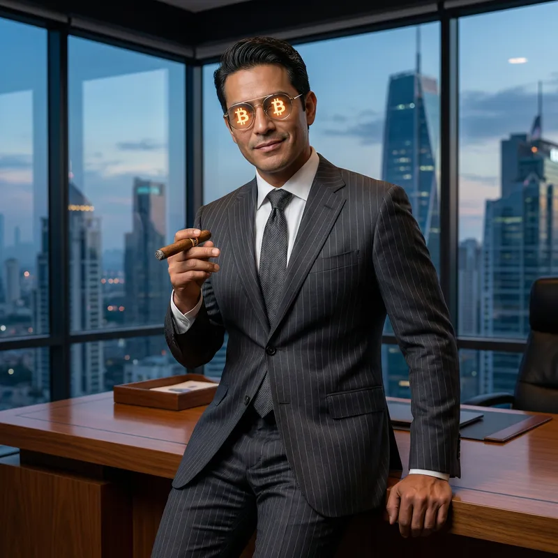 Hispanic Millionaire in Bitcoin Glasses: A 3D Icon