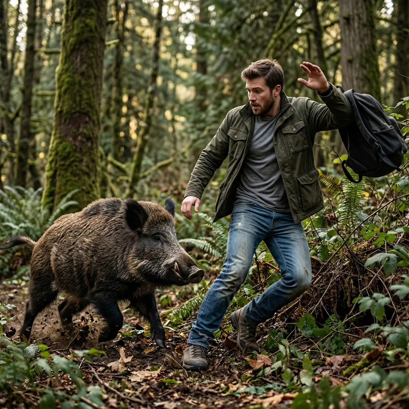 Man's Encounter: Wild Boar Attack in the Forest