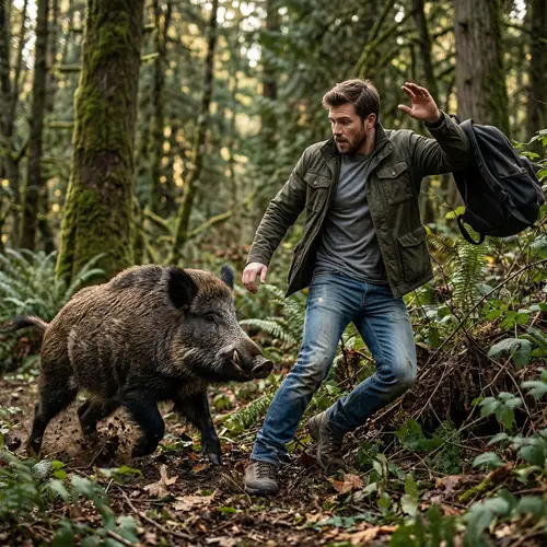 Man's Encounter: Wild Boar Attack in the Forest