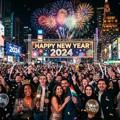 Diverse New Year's Celebration 2024 | Fireworks, Cheers, and Joy