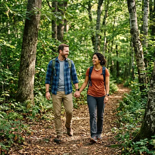 Tranquil Forest Hike: Couple Walking Hand in Hand