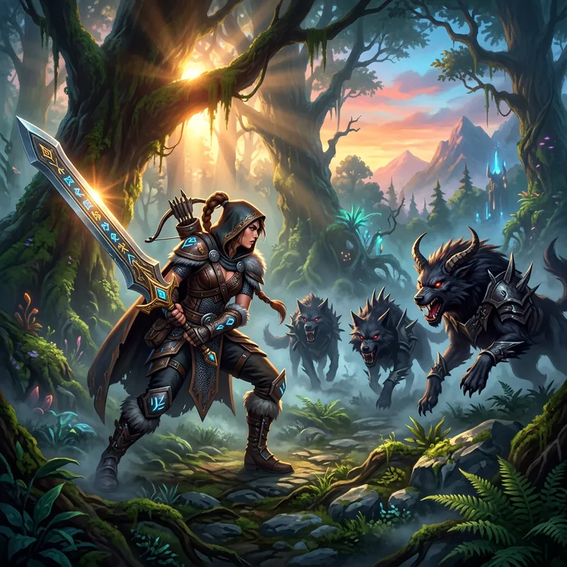 Epic Fantasy Warrior Hunt at Dawn: MMORPG-Inspired Art Epic Fantasy Warrior Hunt at Dawn: MMORPG-Inspired Art