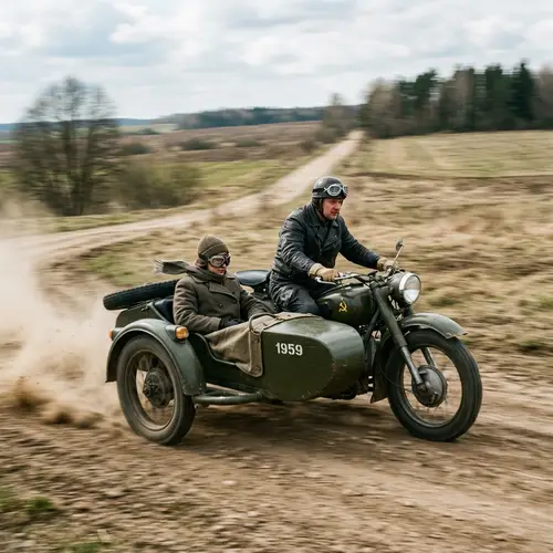 Vintage Soviet-Style Motorcycle with Sidecar Racing Scene