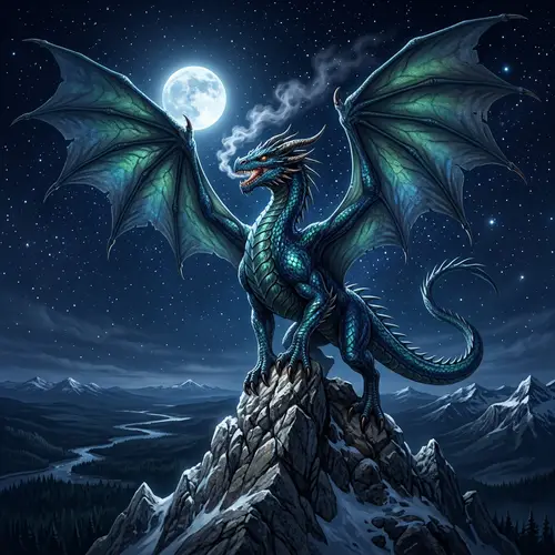 Majestic Dragon on Mountain Peak - Mythical Creature