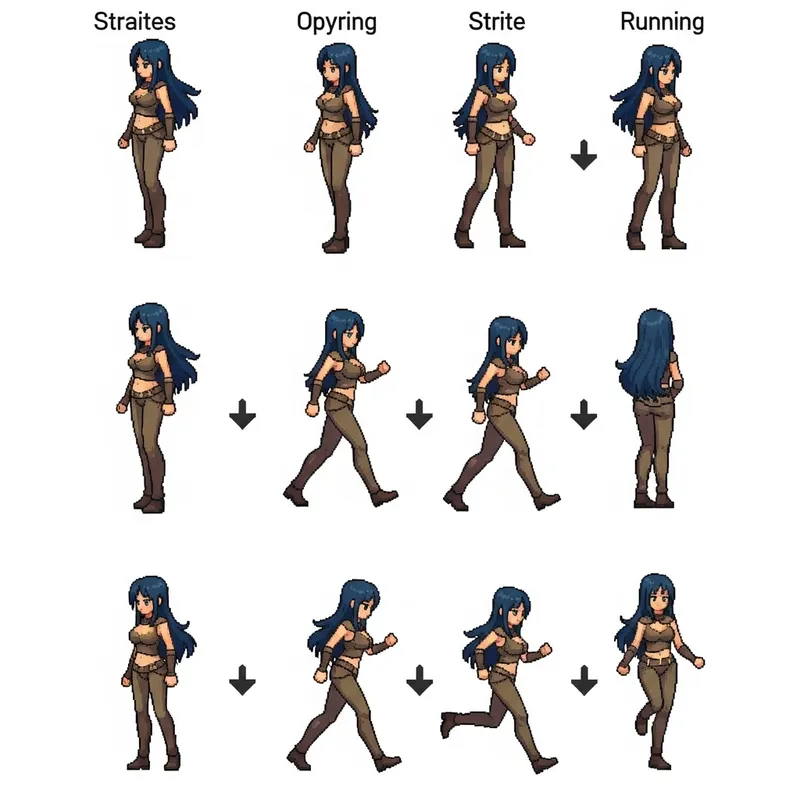 Pixel Art 2D Female Character Sprite Sheet for RPG