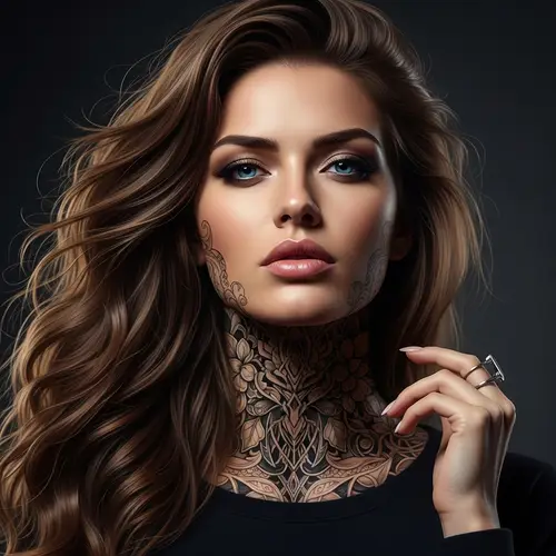 Stunning Badass Woman with Blue Eyes and Neck Tattoo