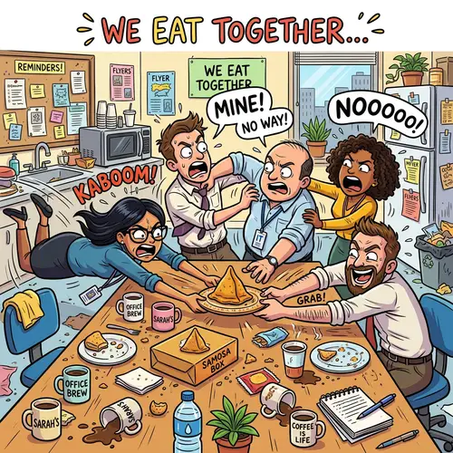 Humorous Office Workers and Their Samosa Battle