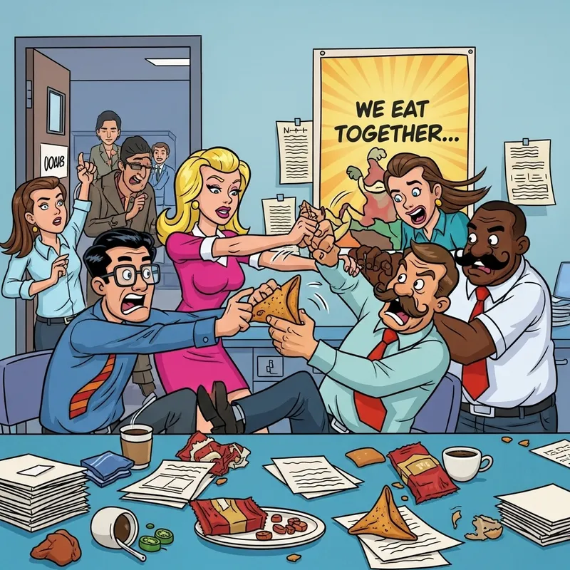 Humorous Office Workers and Their Samosa Battle