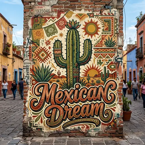 Mexican Dream Graffiti Art with Cactus