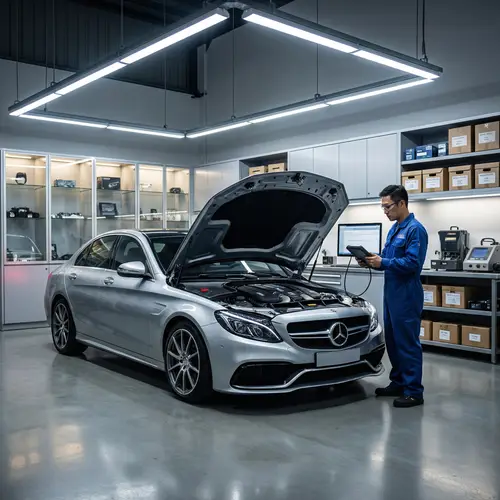 Luxurious Car Workshop - Premium Sedan Revealing Complex Engine