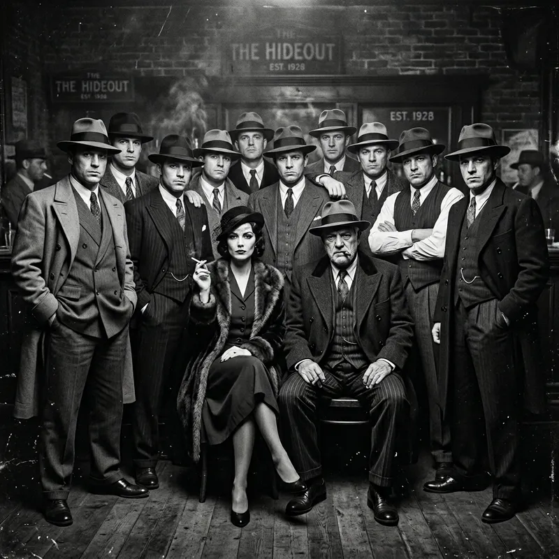 Vintage Mafia Group Portrait: Classic Film Noir Scene Vintage Mafia Group Portrait: Classic Film Noir Scene