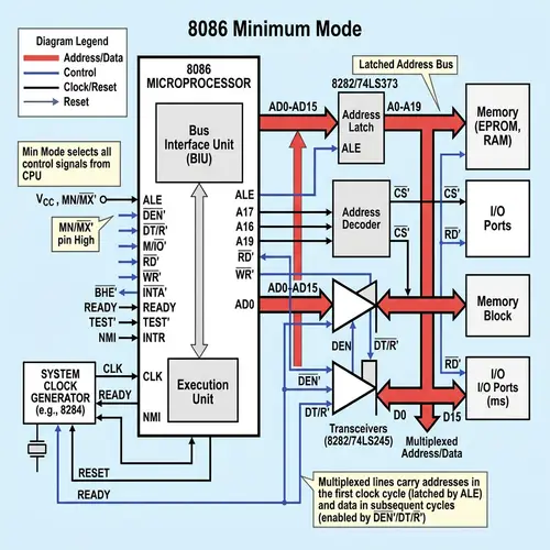 Detailed Minimum Mode of 8086 Microprocessor Design