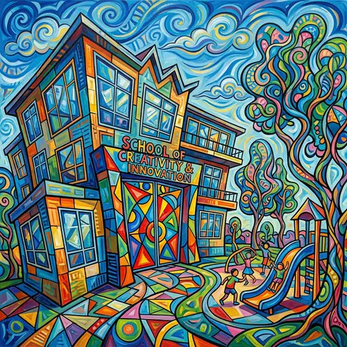 Abstract School Building Art - Vibrant & Surreal