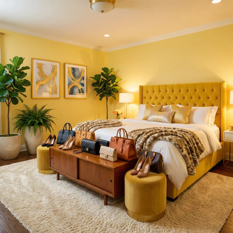 Hermes Homewares: Elegant Yellow Bedroom with Designer Touch