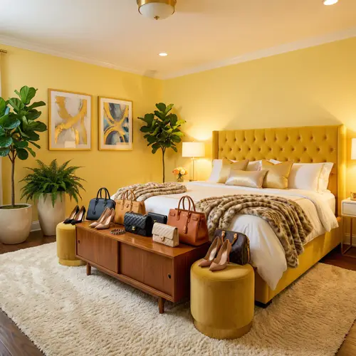 Luxurious High-End Designer Bedroom in Vibrant Yellow