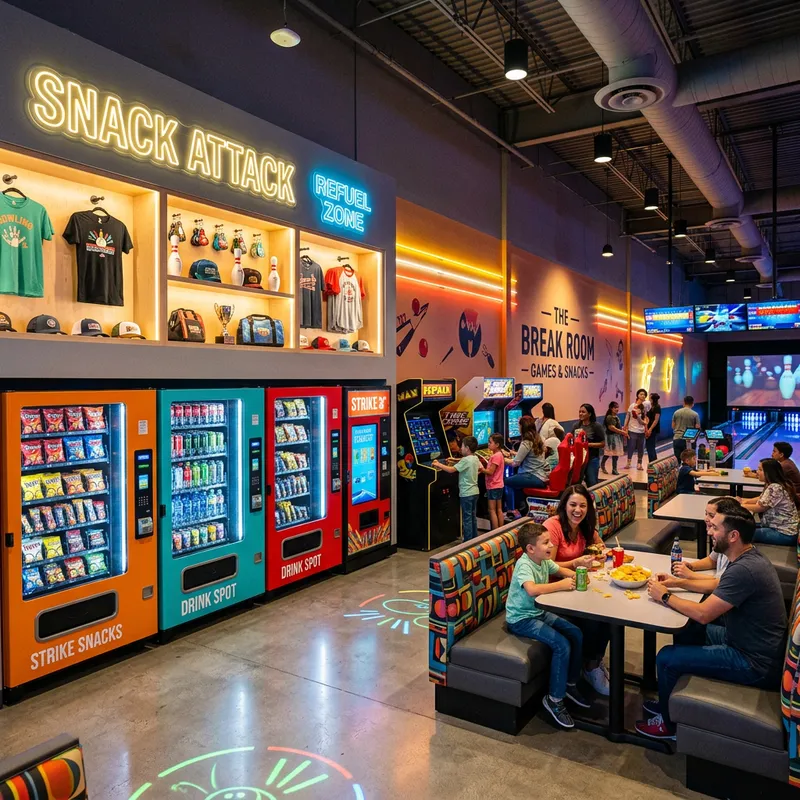 Modern Bowling Alley Vending Area | Fresh Snacks & Drinks